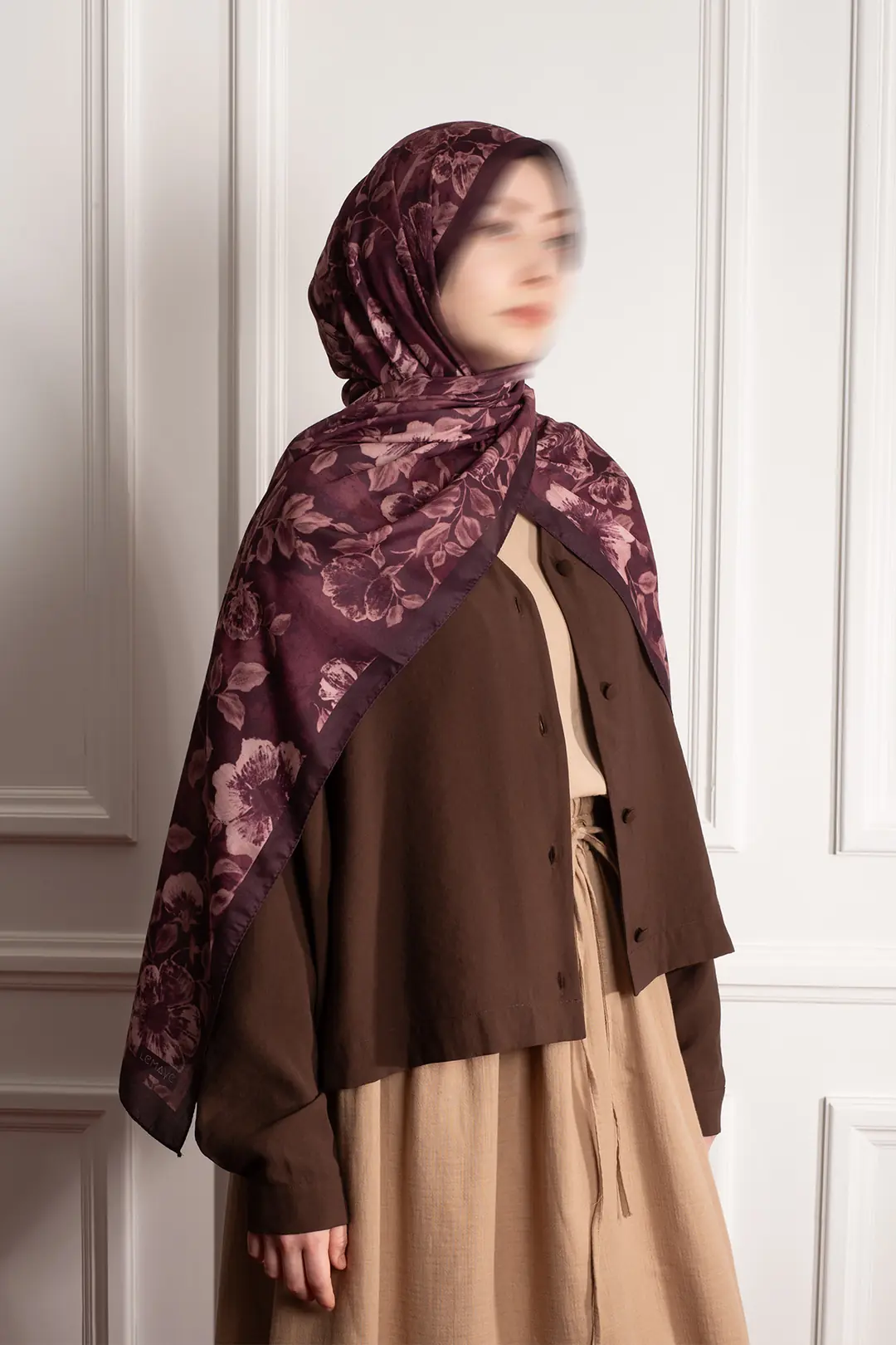 Amber Mist Patterned Soft Scarf, Plum 3