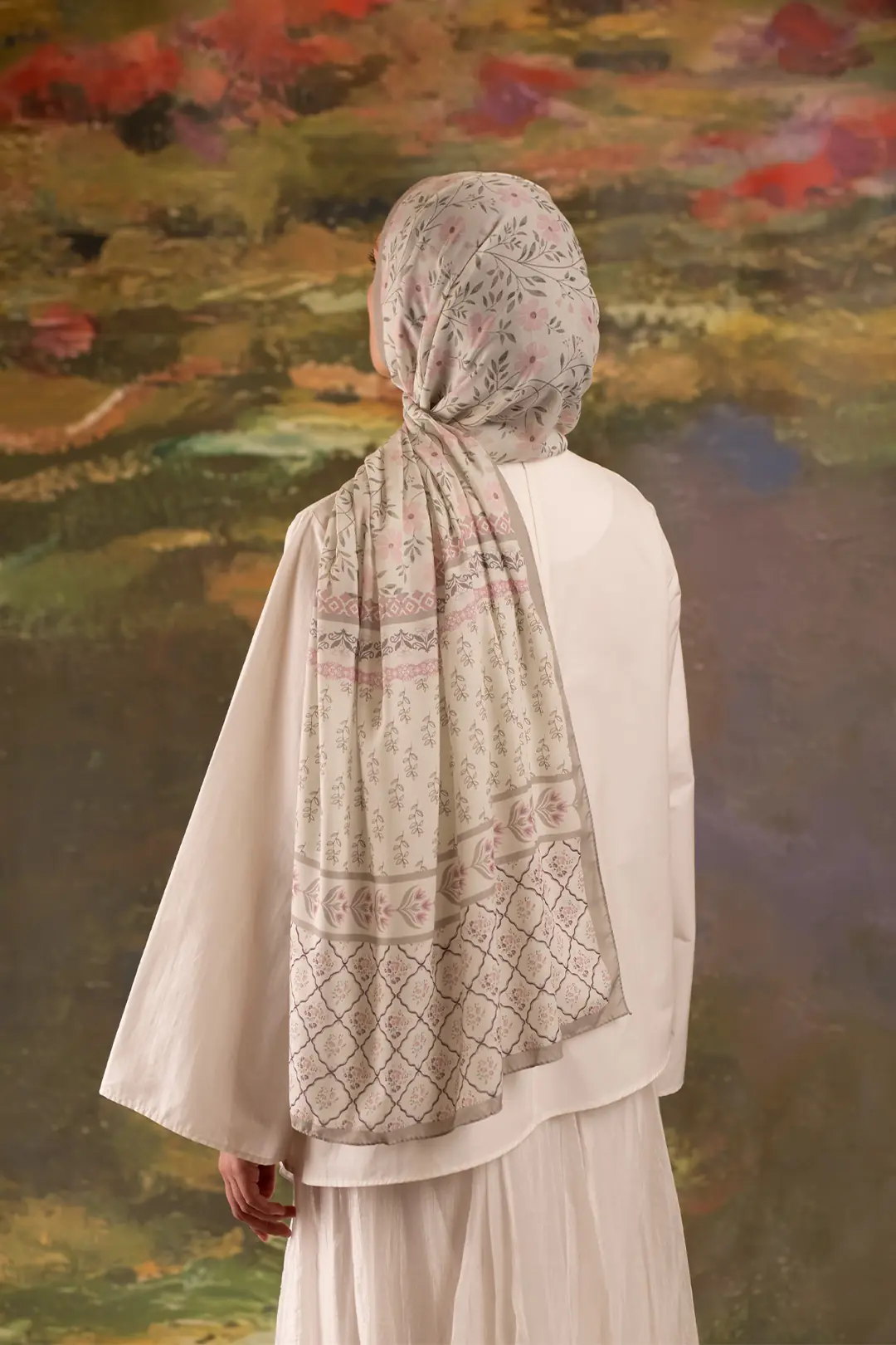 Flora Desenli Soft Şal Vizon 4