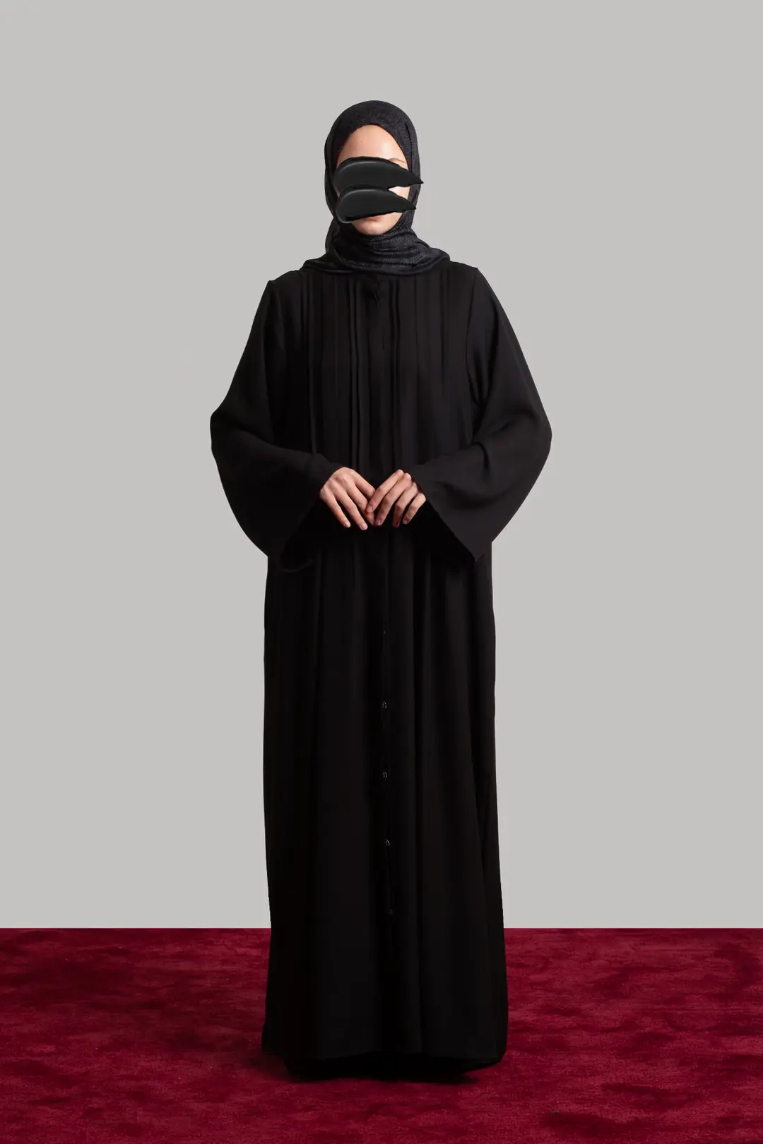 Ribbed Buttoned Abaya Black 2