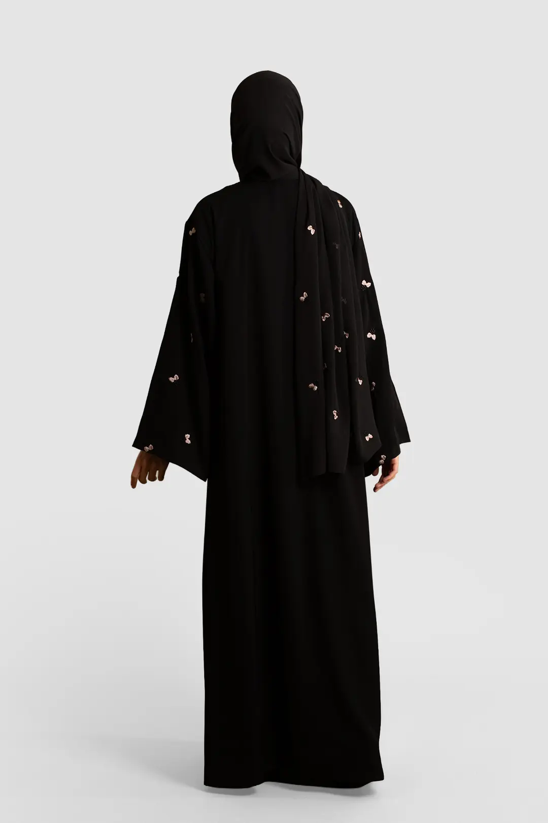 Minimal Yaprak Motifli Abaya Takım Bej 8