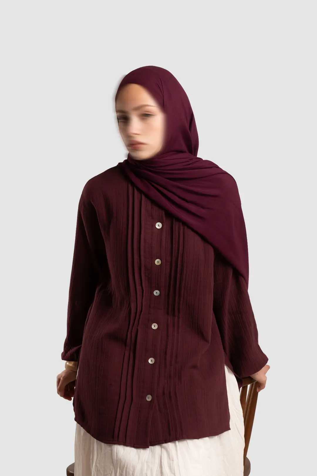 Nervür Detaylı Müslin Gömlek Bordo 5