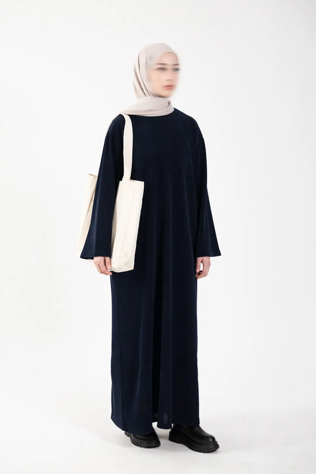 Örme Triko Oversize Elbise Lacivert