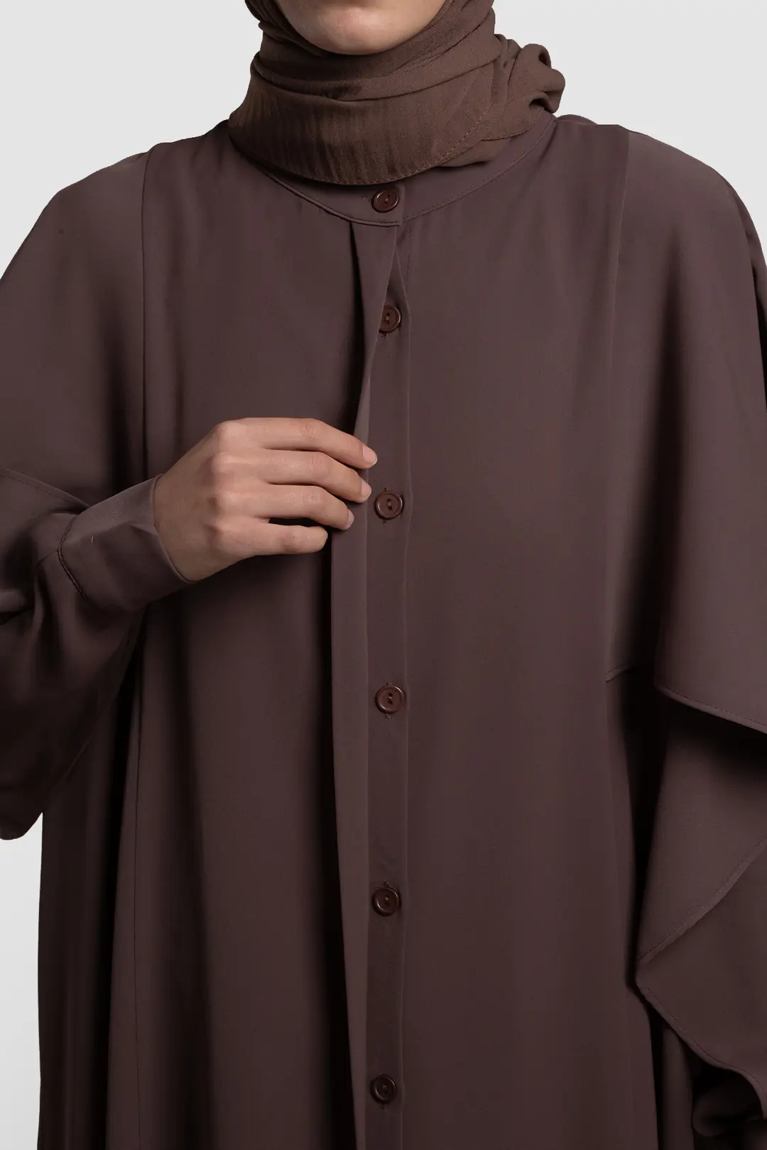 Windproof Sleeved Abaya, Dark Brown 6