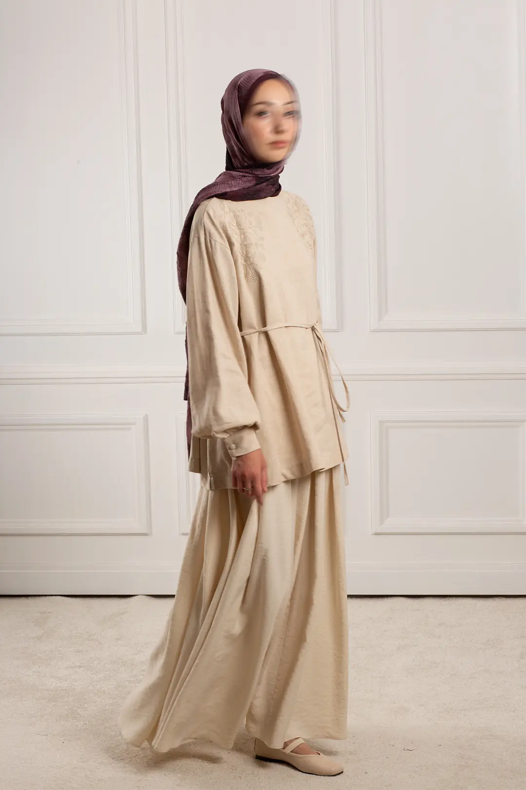 Filiz Desen Nakışlı Keten Bluz Taş 7
