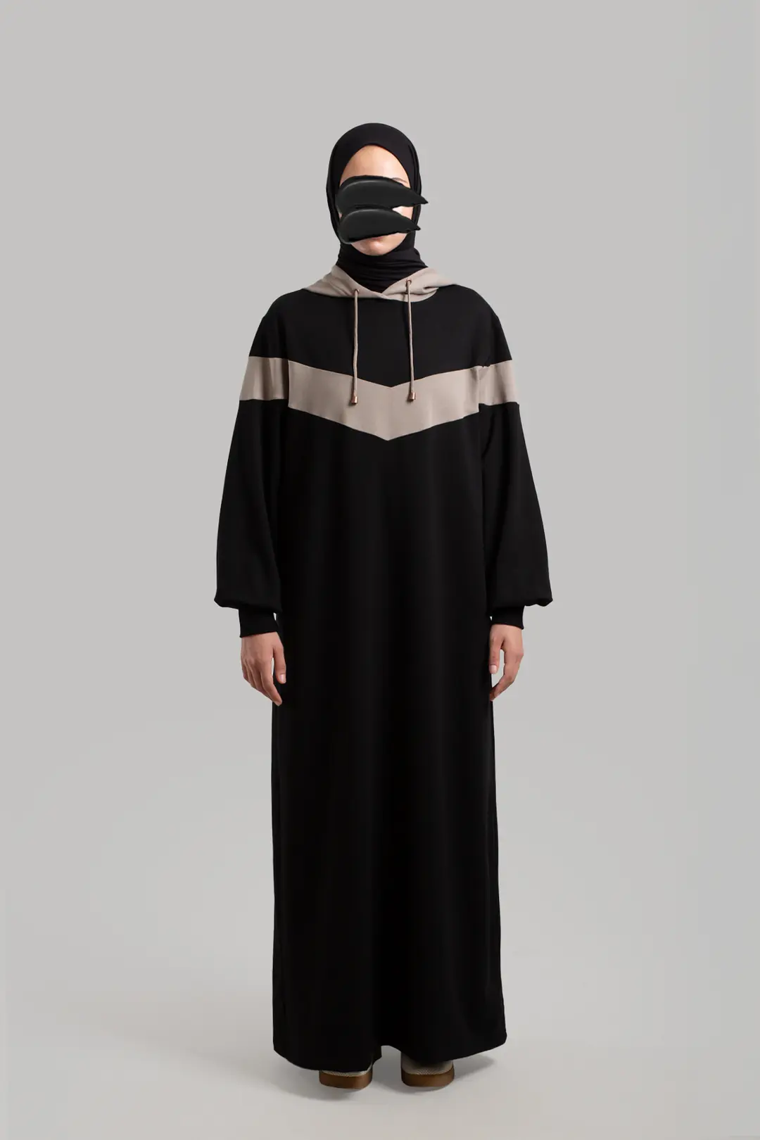 Garni Detailed Sporty Cotton Dress Black