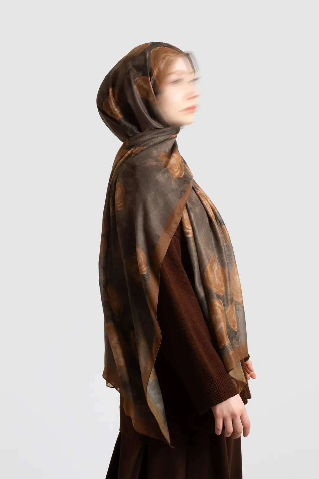 Antique Rose Patterned Cotton Scarf, Khaki 4