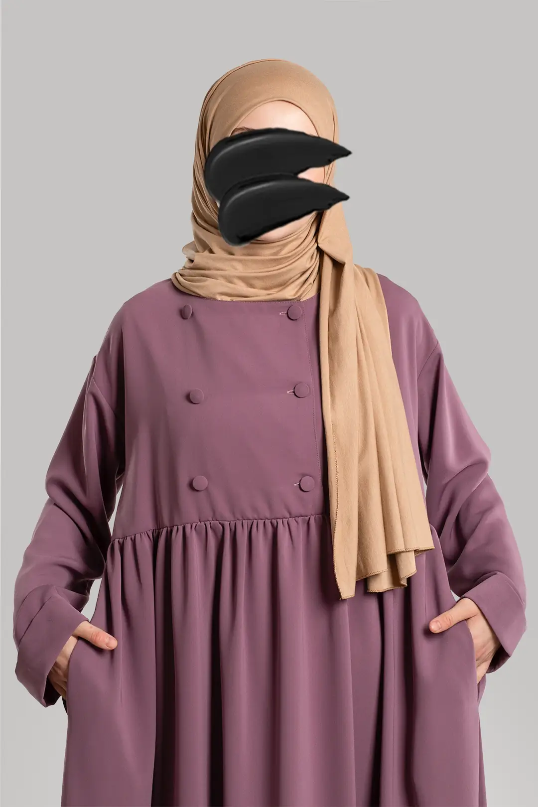 Bade Buttoned Abaya, Rose Pink 4