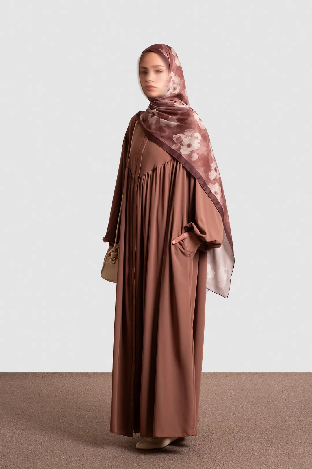 Baby Pink Zippered Abaya with Yoke