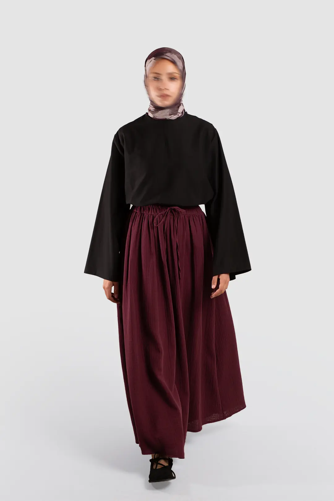 Müslin Bağlamalı Etek Bordo
