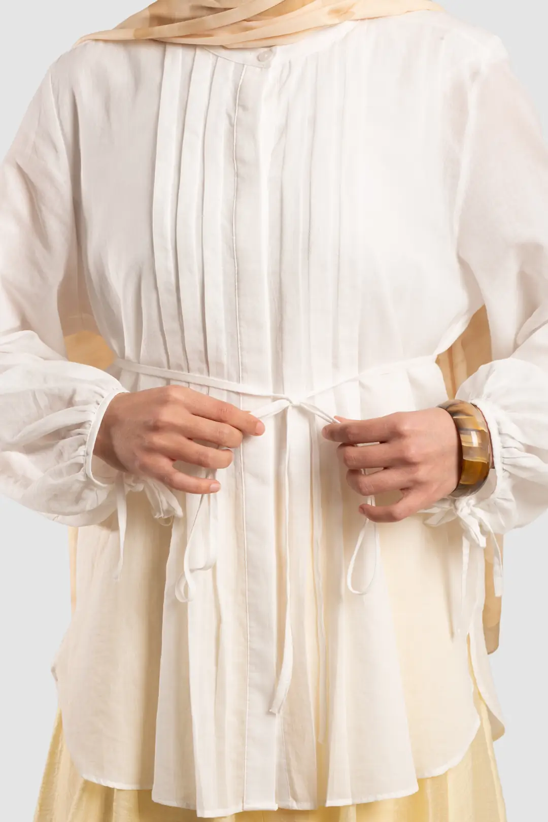 Ribbed Detail Cotton Voile Shirt, Ecru 5