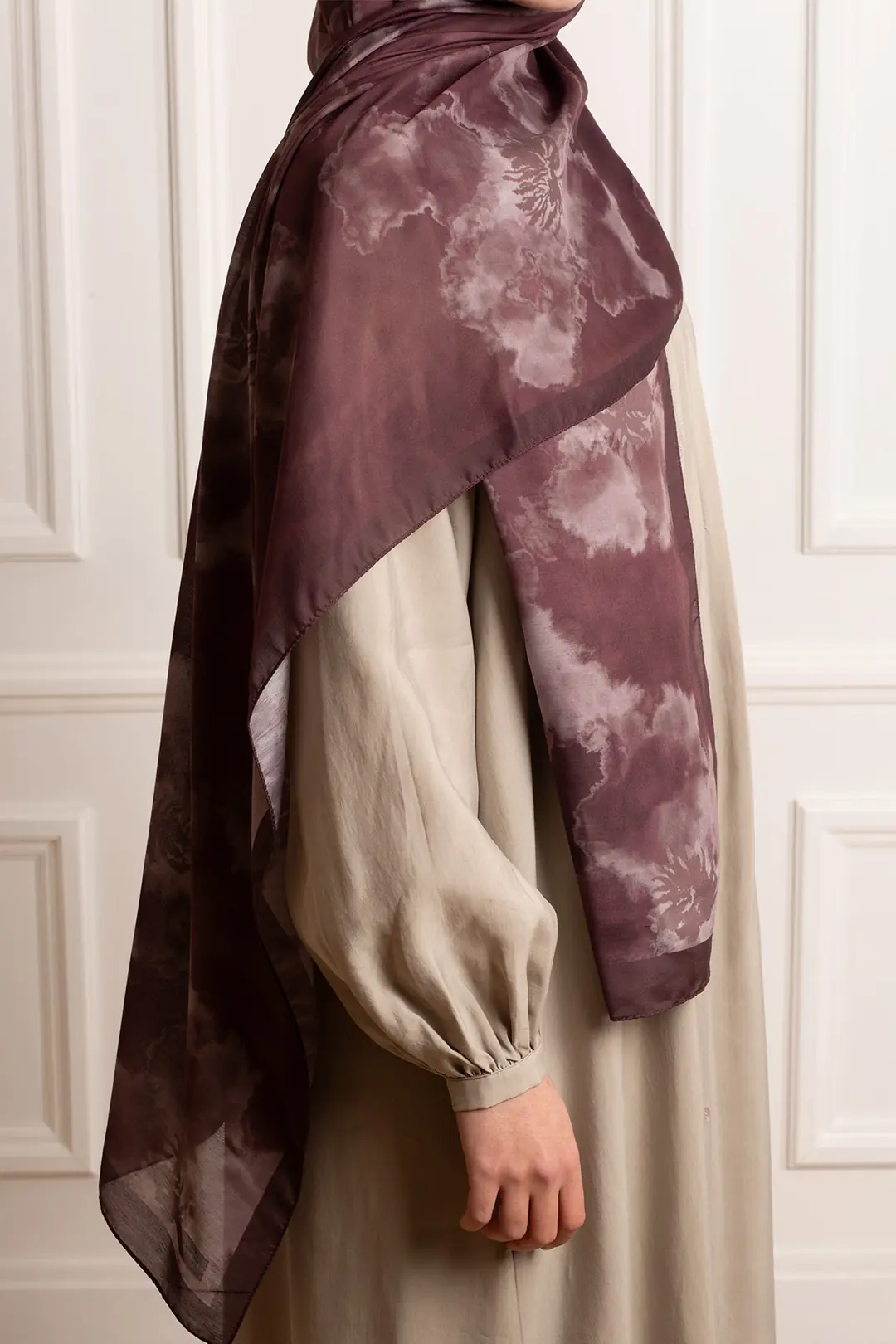 Puslu Bahçe Desenli Soft Şal Bordo 6