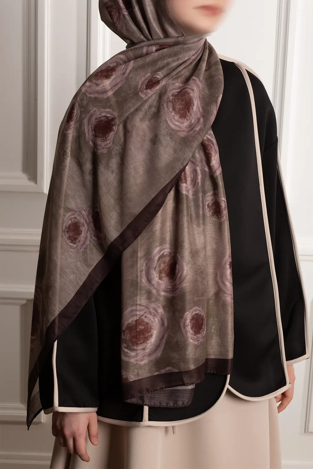 Antique Rose Patterned Cotton Scarf, Light Brown 6
