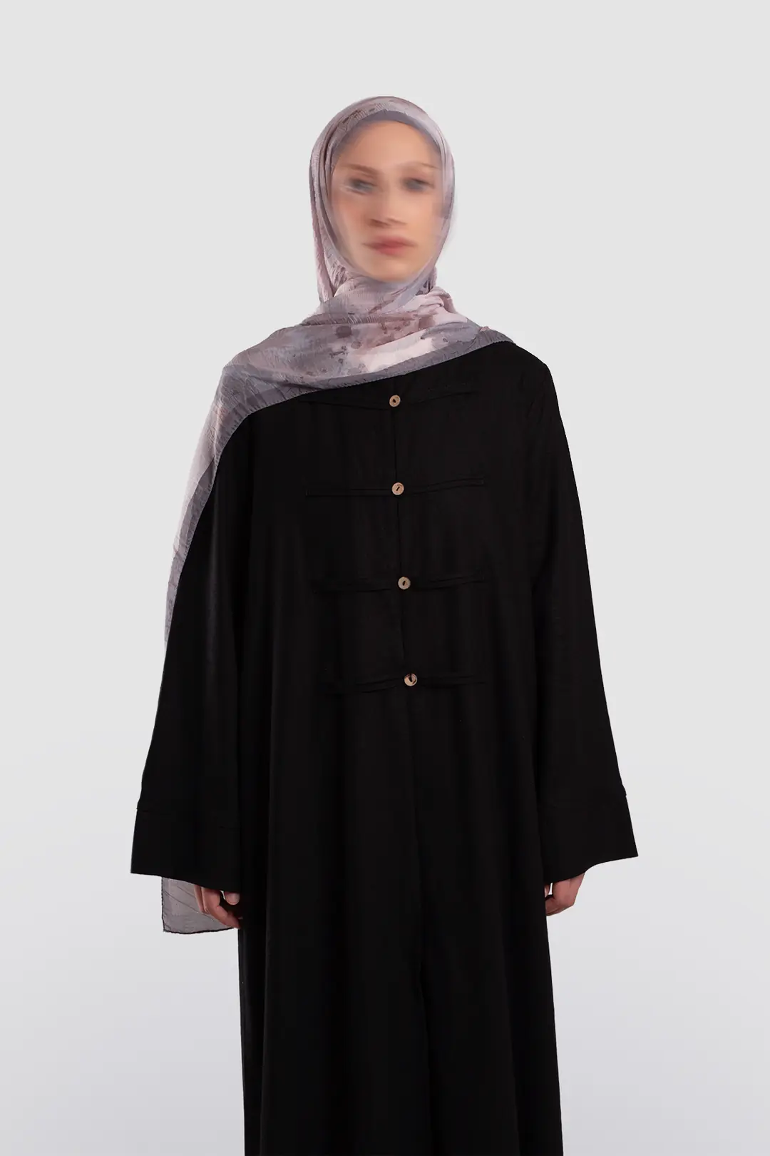 Birit Detaylı Keten Abaya Siyah 3
