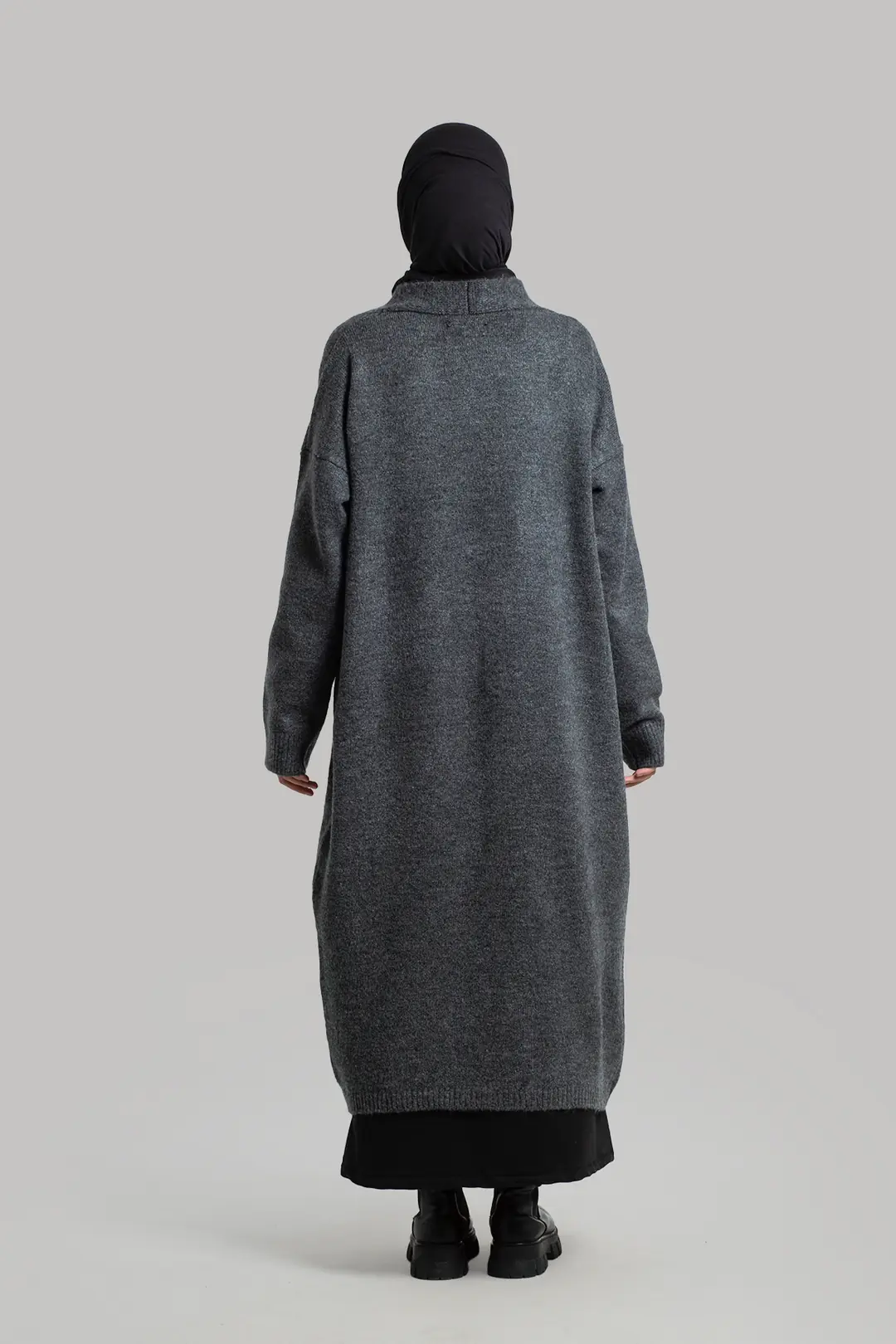 Long Knitted Cardigan Anthracite 5