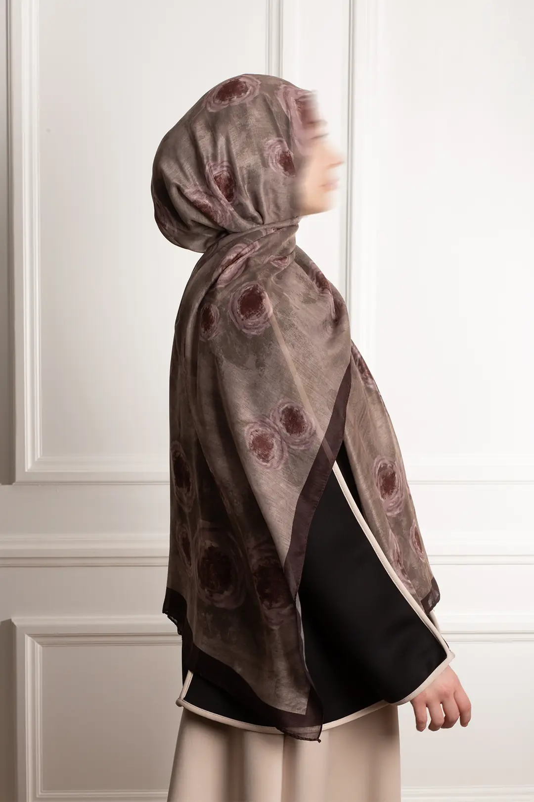 Antique Rose Patterned Cotton Scarf, Light Brown 5
