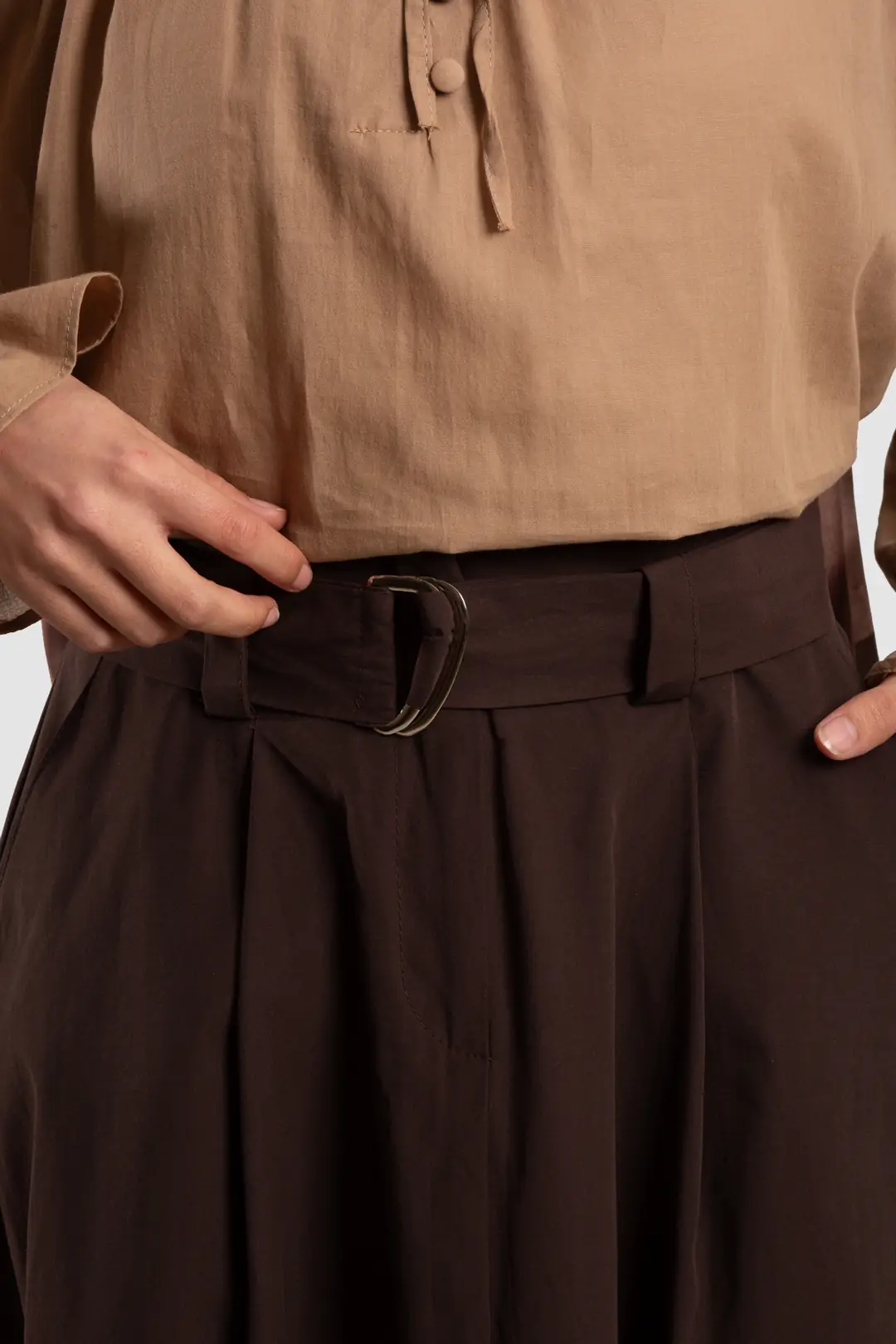 Belted Short Skirt Dark Brown 6