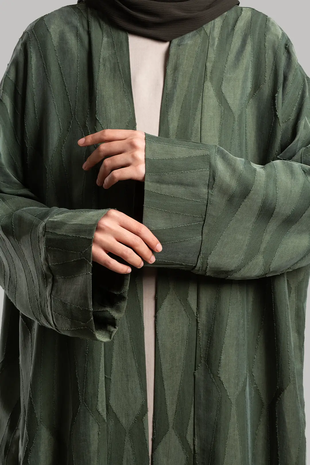 Jacquard Cupra Abaya Set Khaki 4