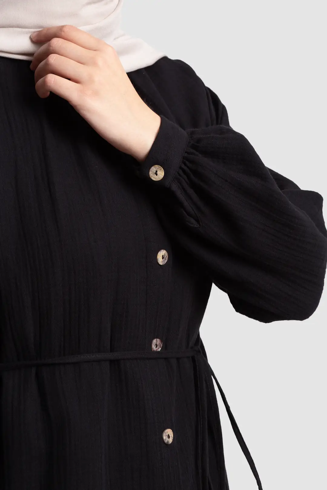 Muslin Shirt with Gathered Detail, Black 4