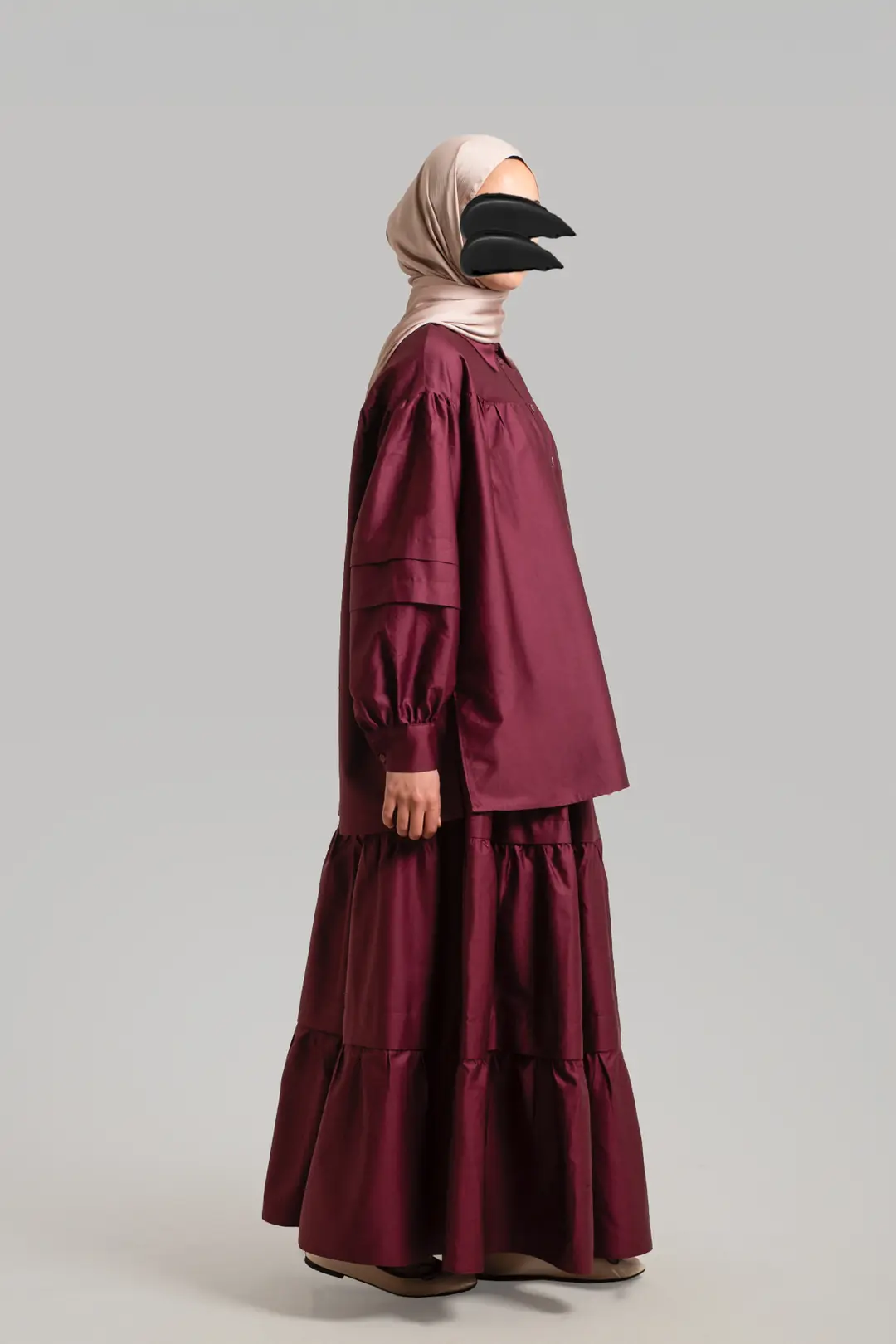 Aller Detailed Cotton Skirt Burgundy 3