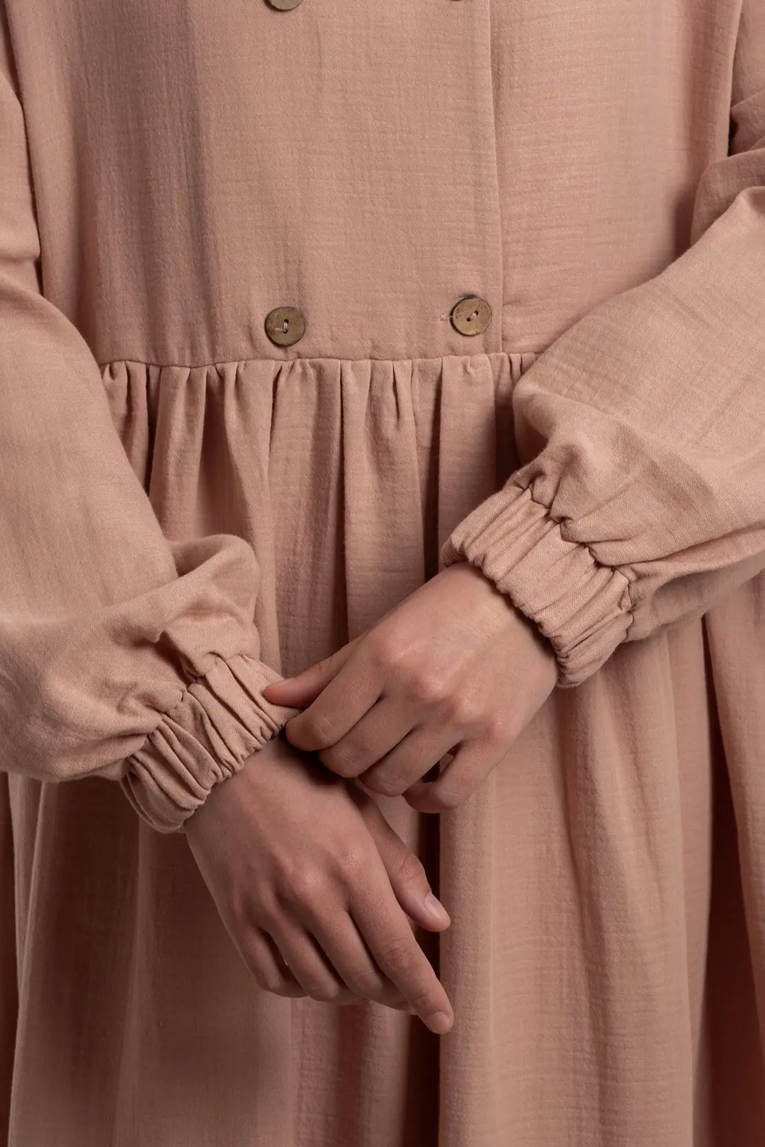 Natural Buttoned Muslin Dress Powder Pink 6