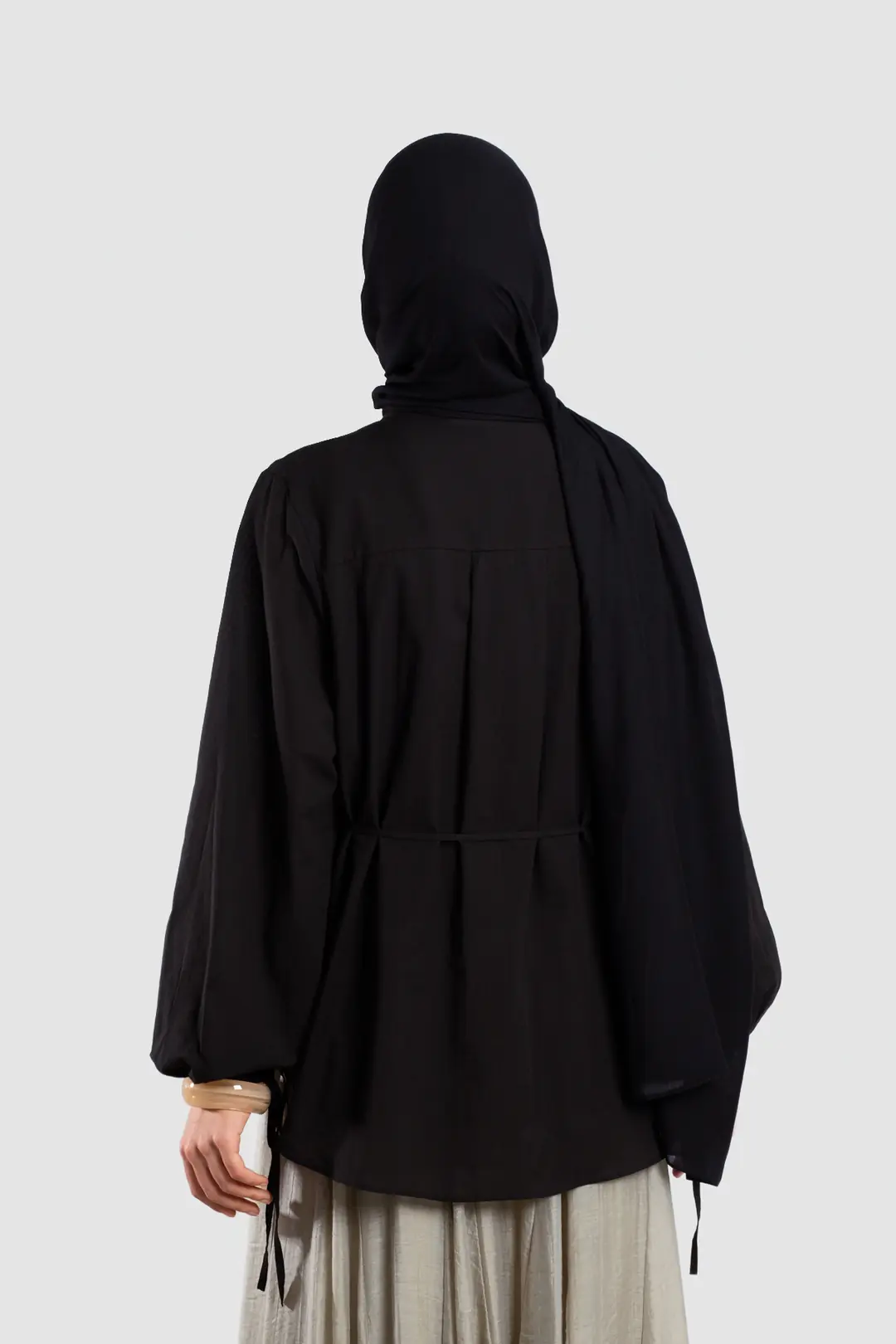 Ribbed Detail Cotton Voile Shirt Black 5