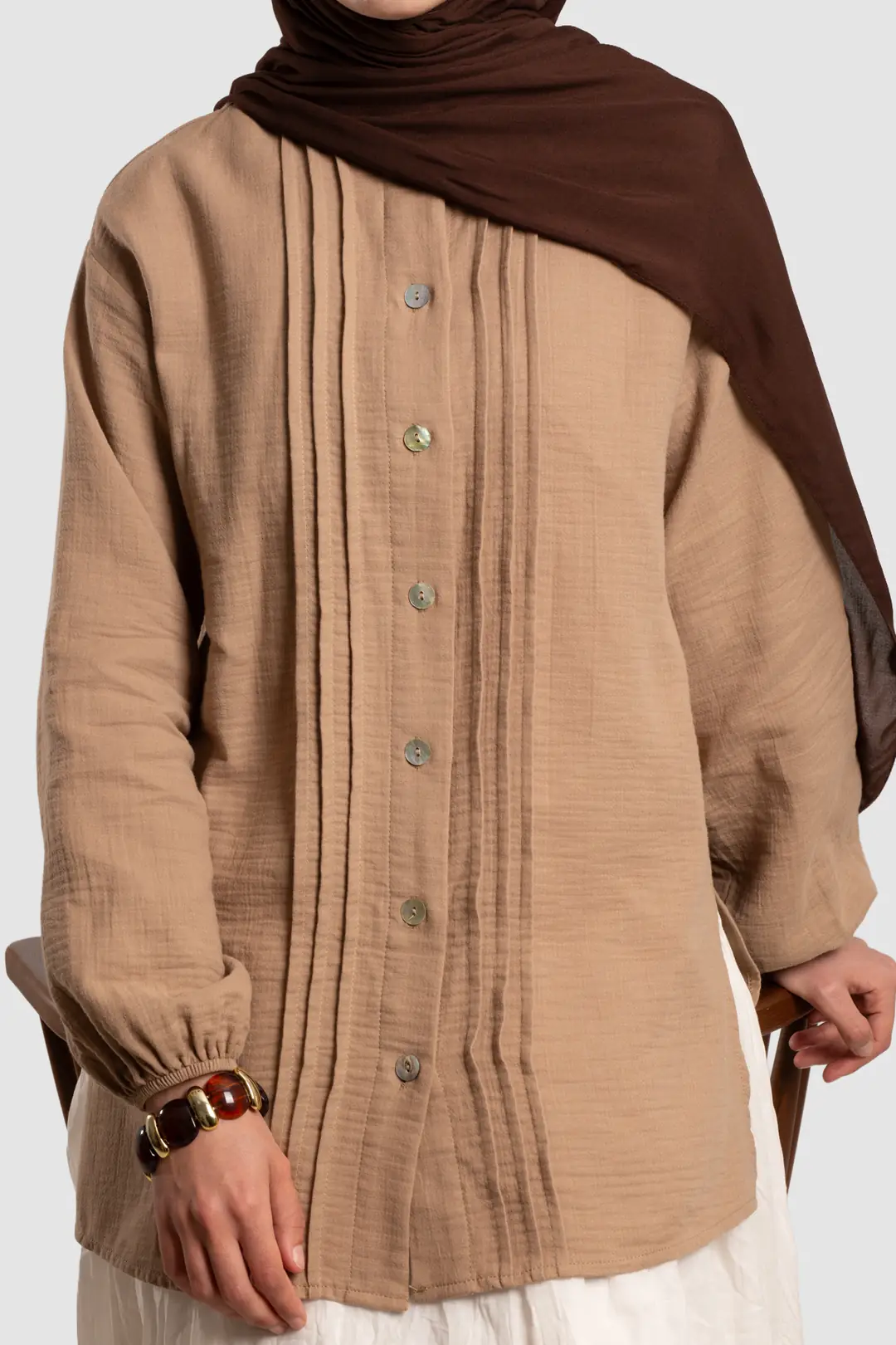 Ribbed Muslin Shirt, Mink 4