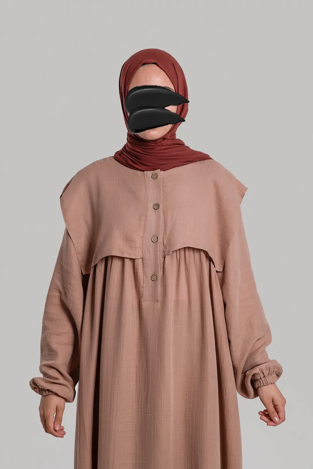 Yakalı Müslin Elbise Pudra 7