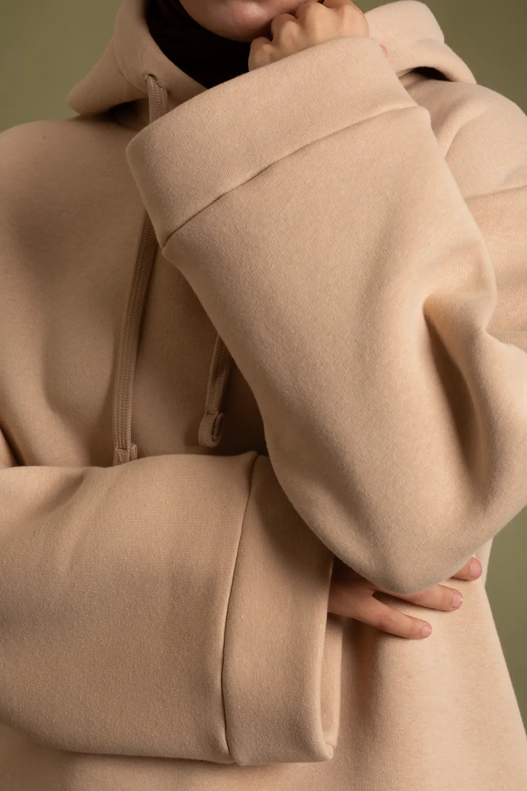Basic Kapüşonlu Sweatshirt Bisküvi 6