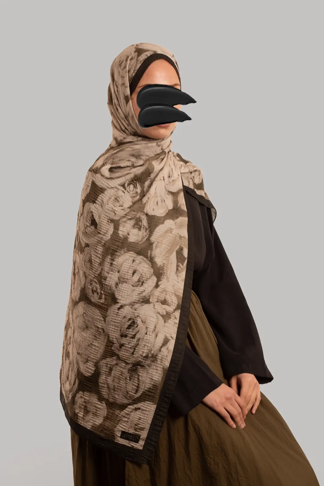 Müslin Ethereal Desenli Müslin Şal Haki 5