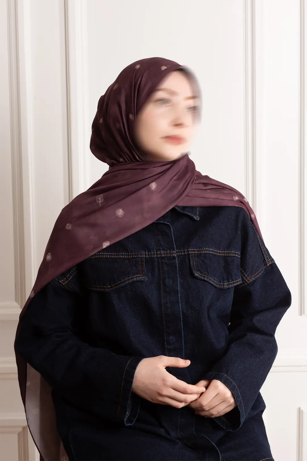 Distant Garden Patterned Soft Scarf Burgundy 2