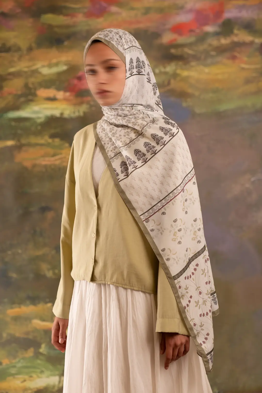 Floral Harmony Desenli Soft Şal Soft Yeşil 5