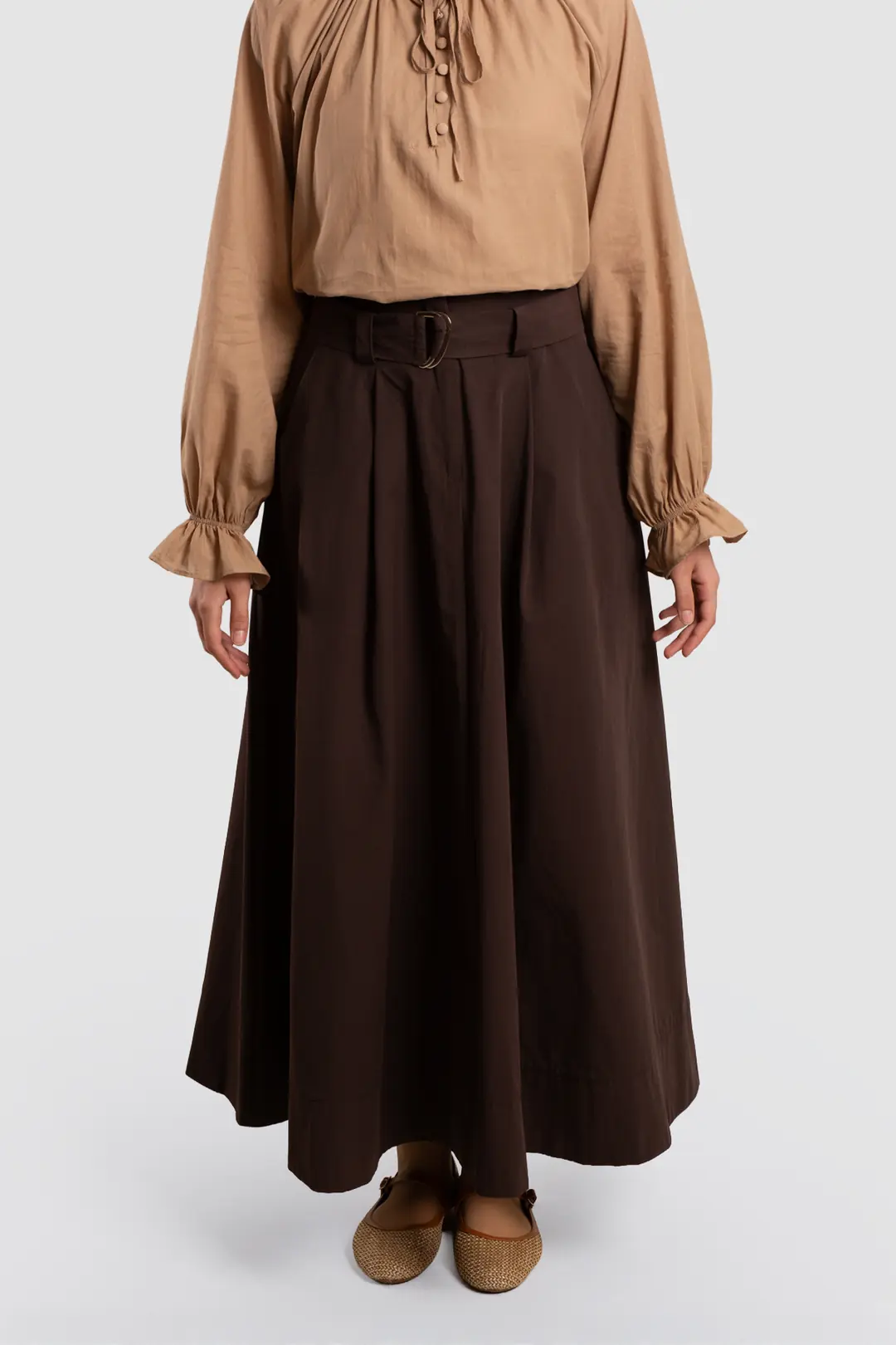 Belted Short Skirt Dark Brown 3