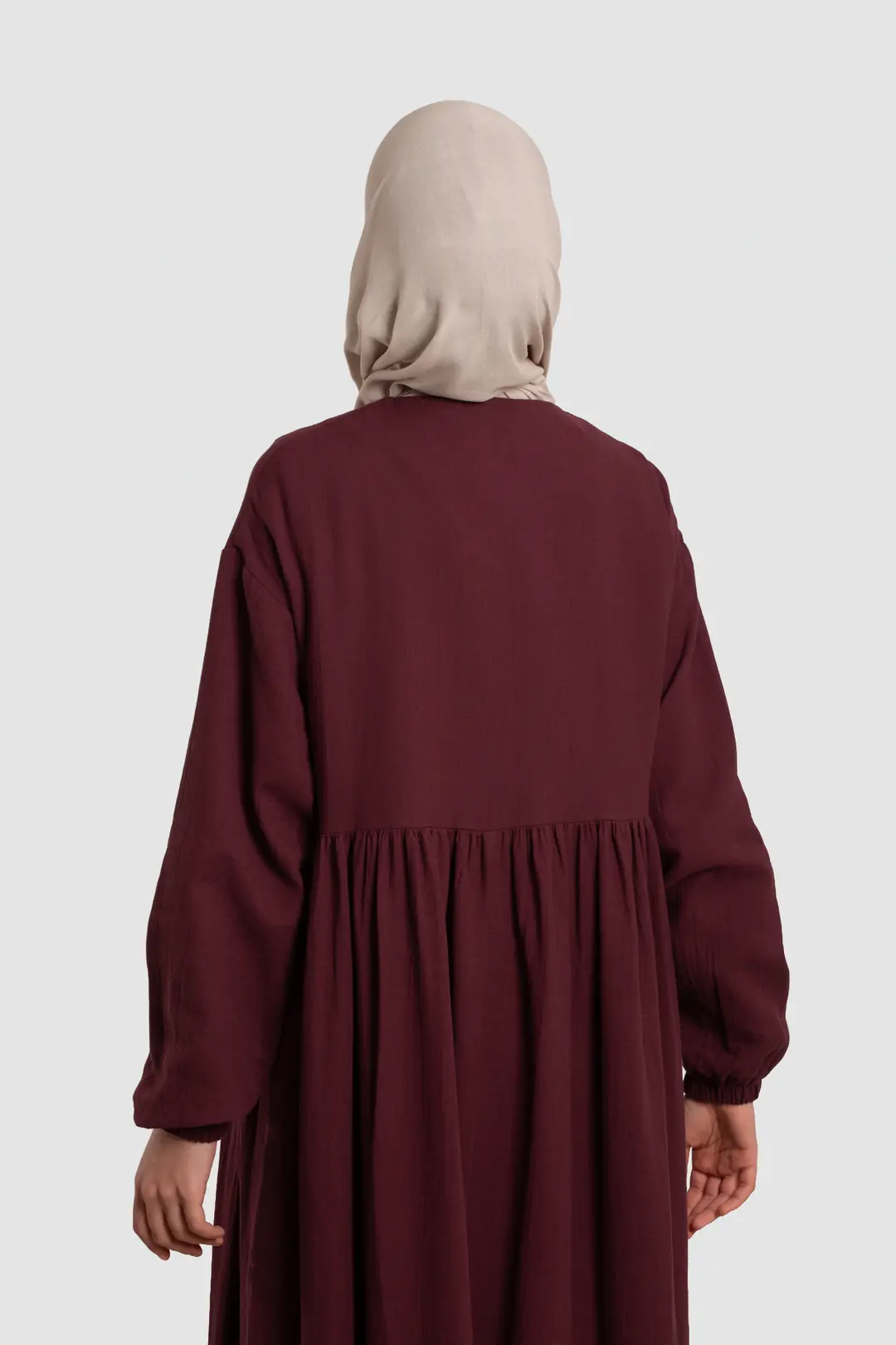 Full-Length Buttoned Muslin Dress, Burgundy 8