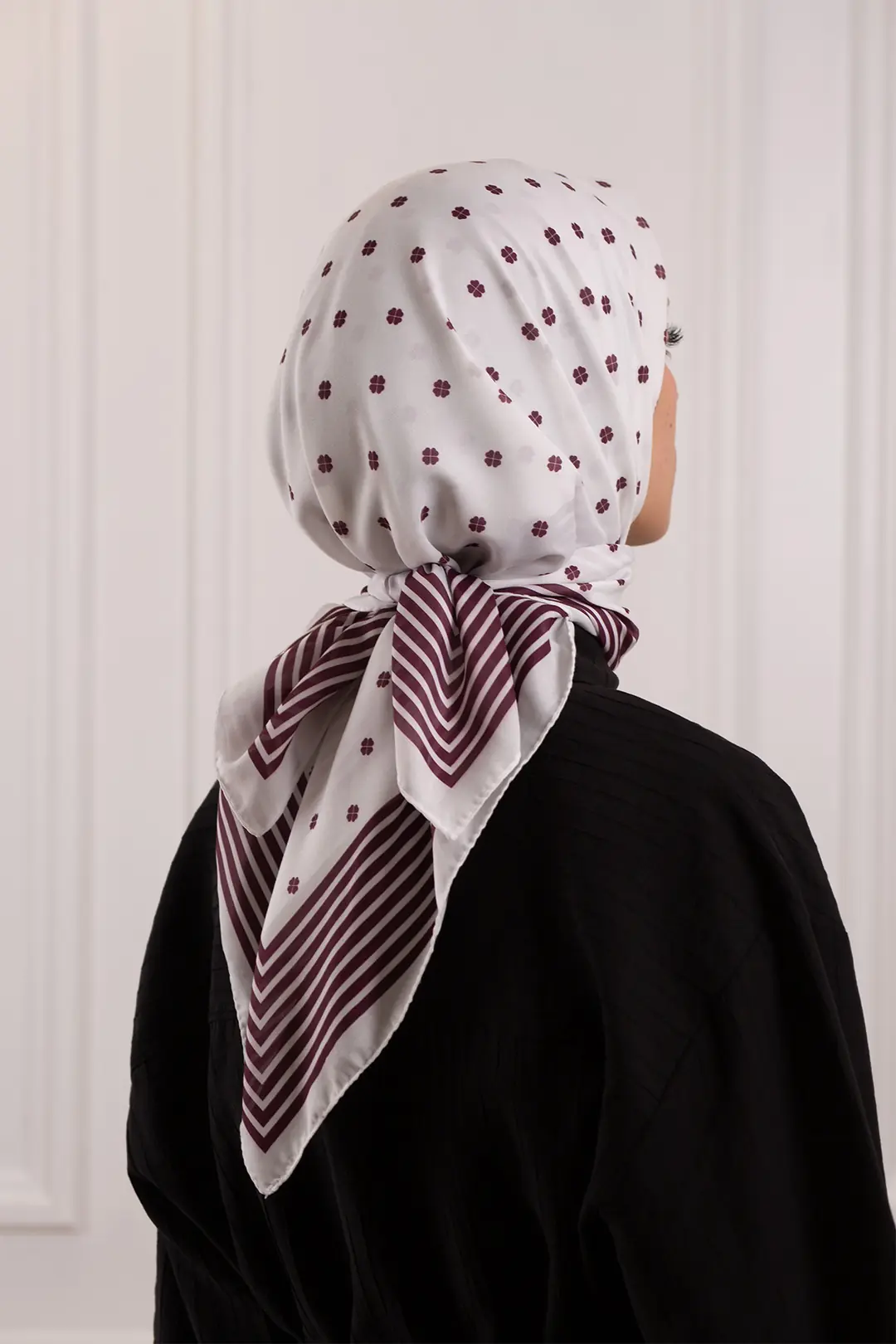Çiçek Puantiye Desenli Soft Eşarp Bordo 4