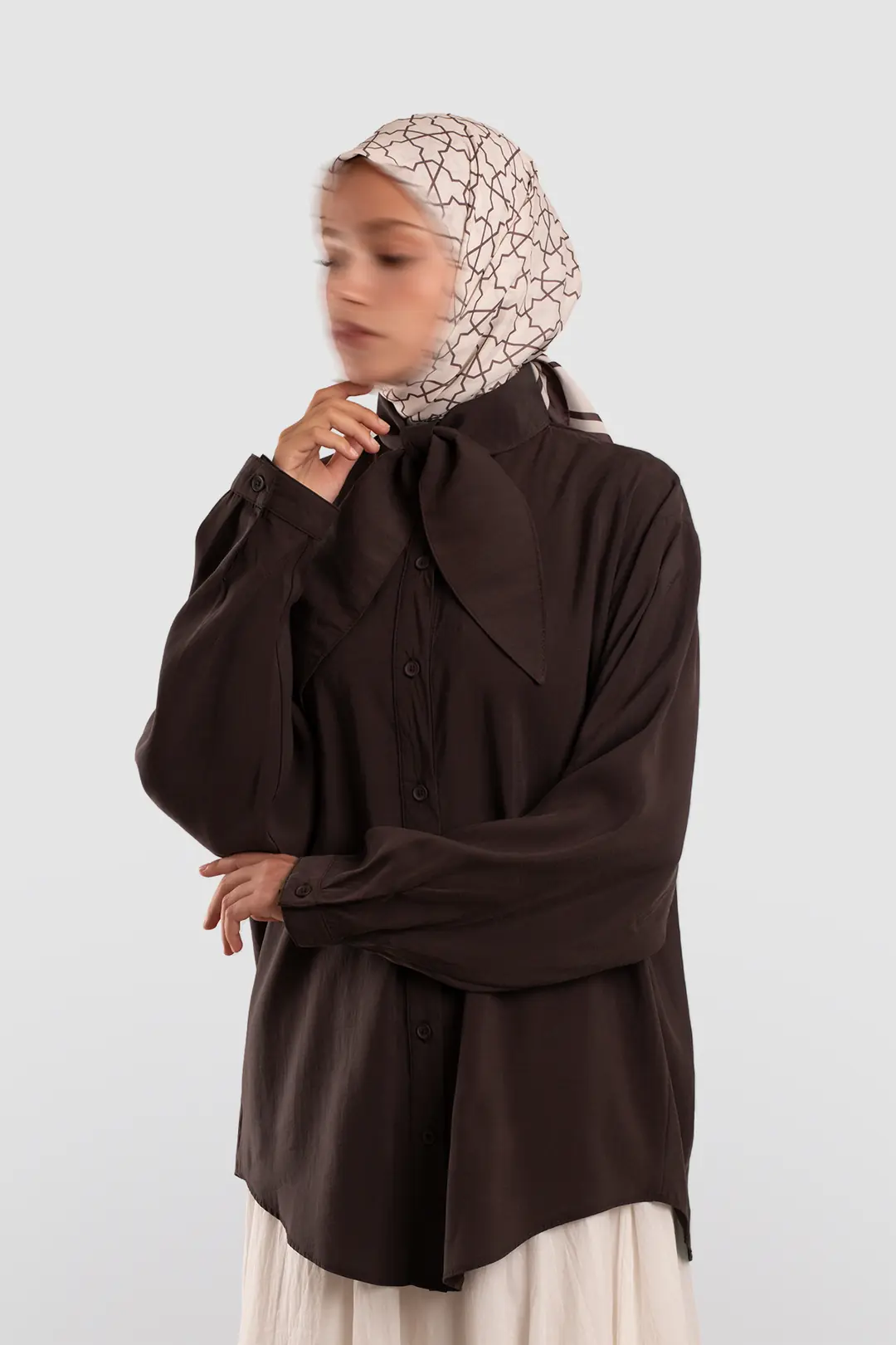 Scarf Collar Modal Shirt, Brown