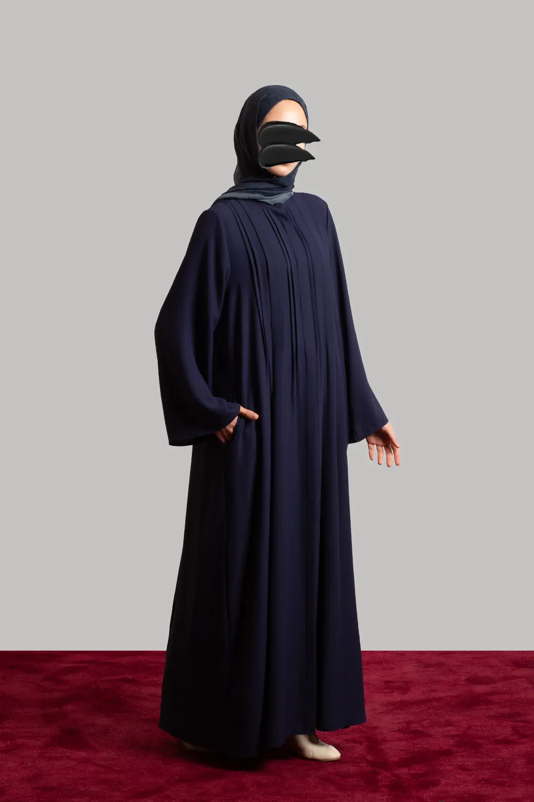 Ribbed Buttoned Abaya Navy Blue 4