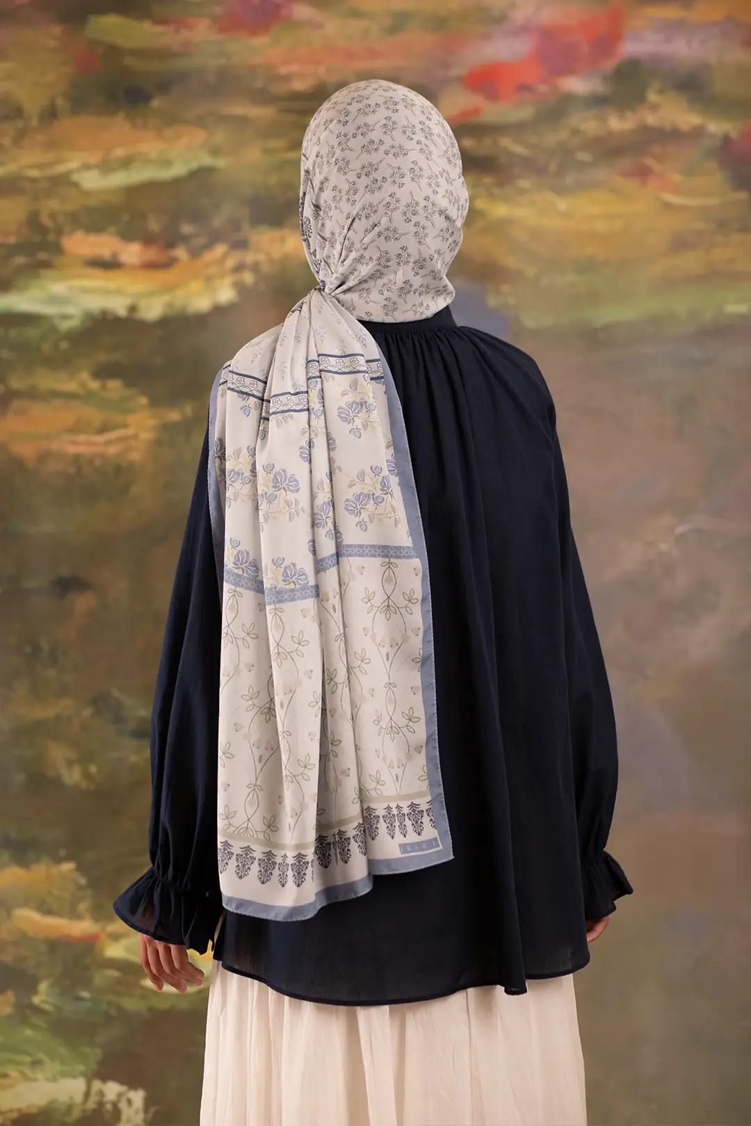 Floral Harmony Desenli Soft Şal Açık Mavi 5