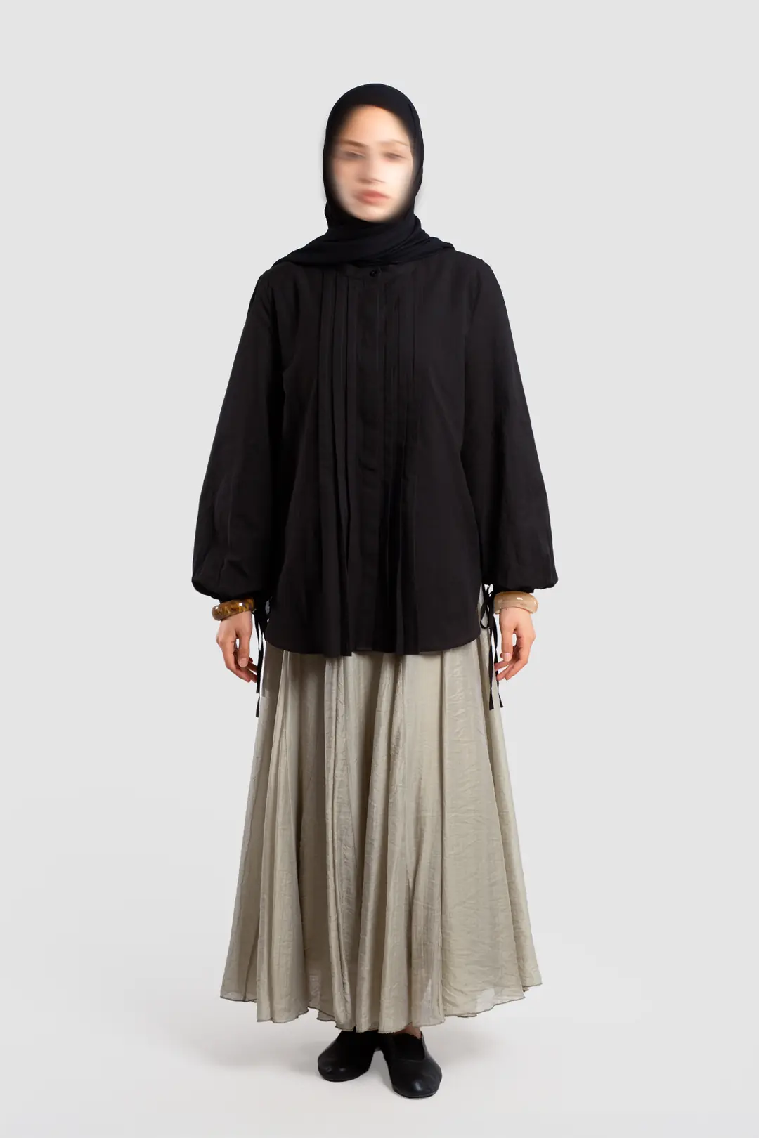 Ribbed Detail Cotton Voile Shirt Black 8