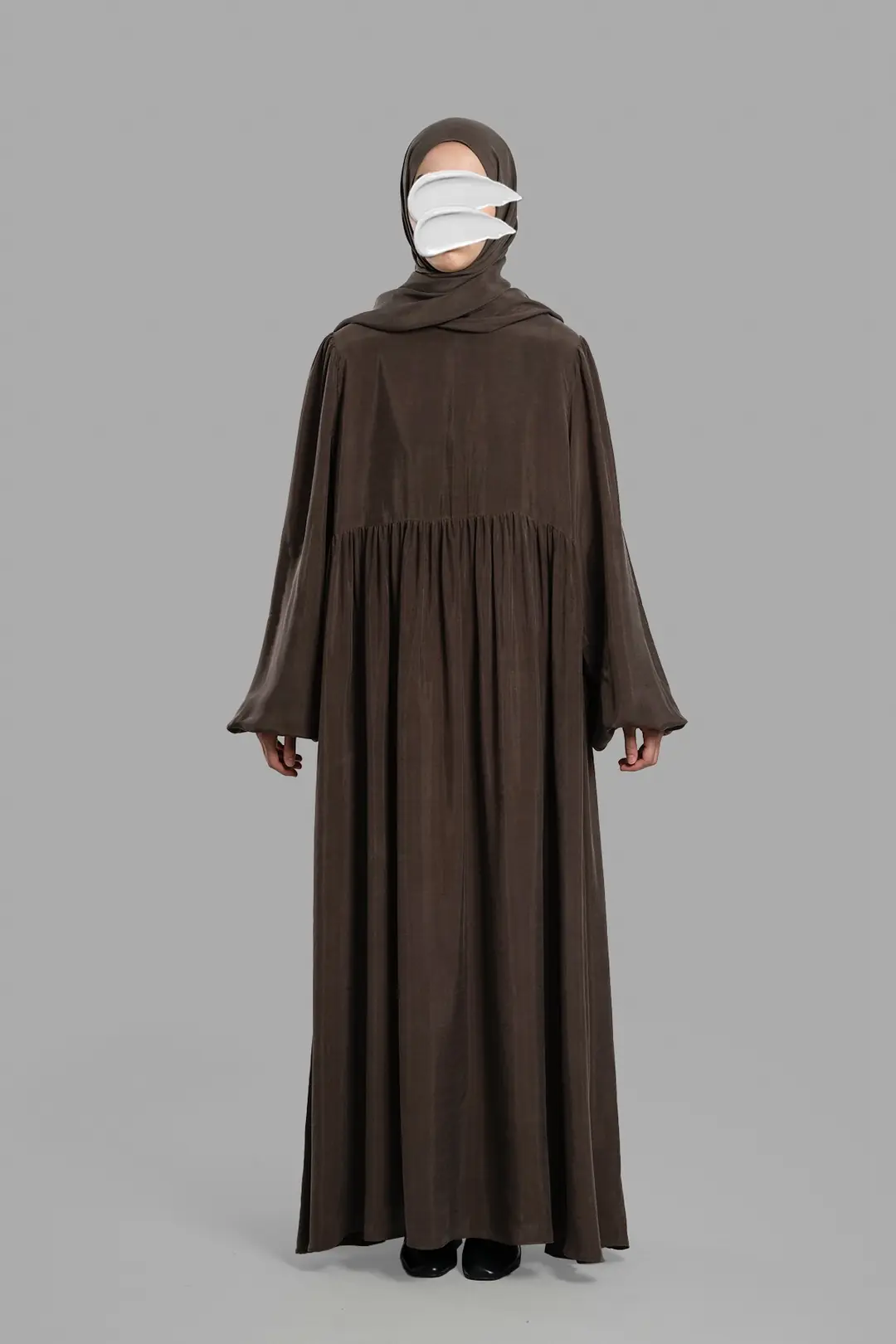 Silk Cupra Dress, Abaya, Coffee