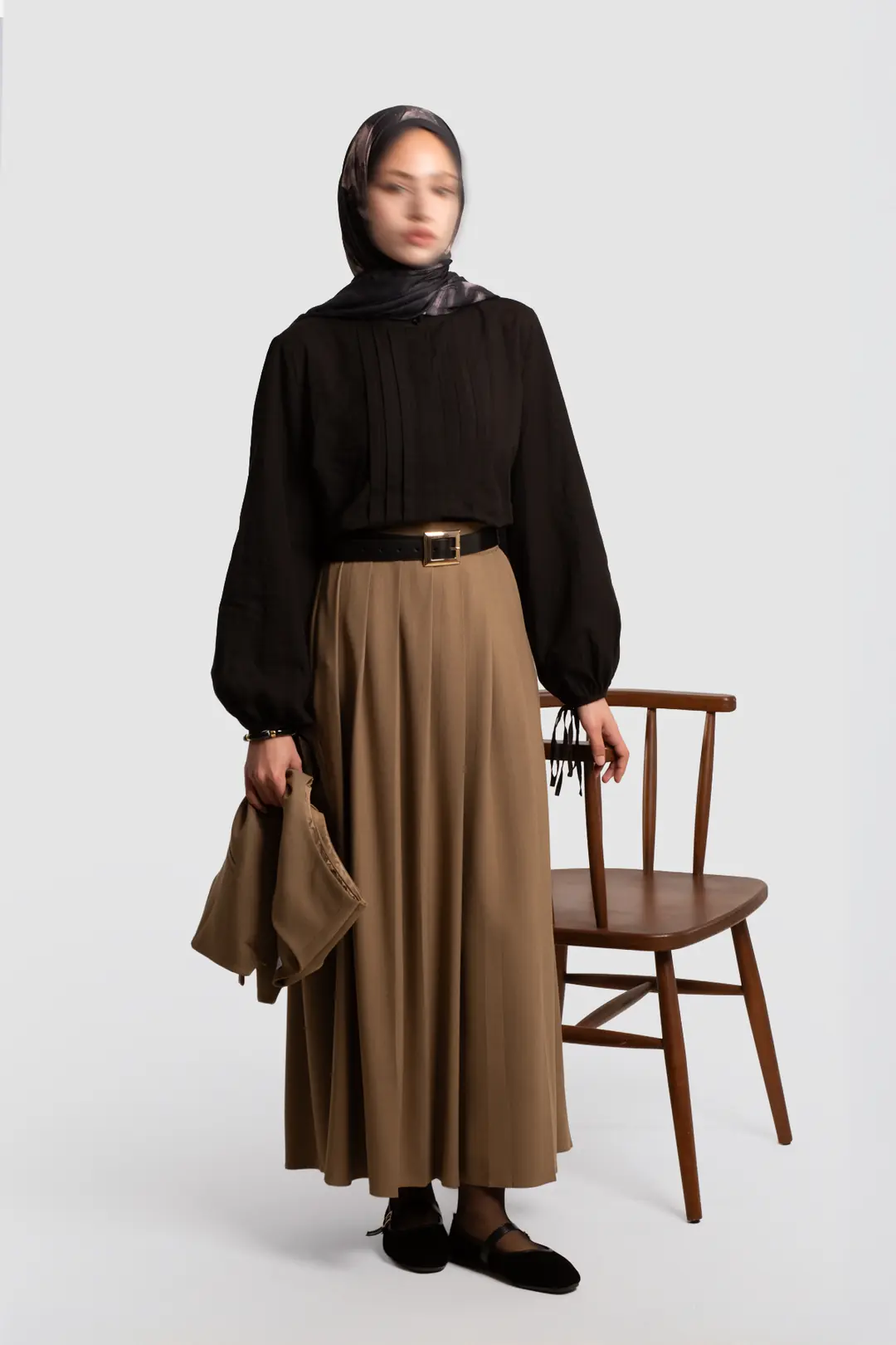 Pleated Viscose Skirt, Mink 9