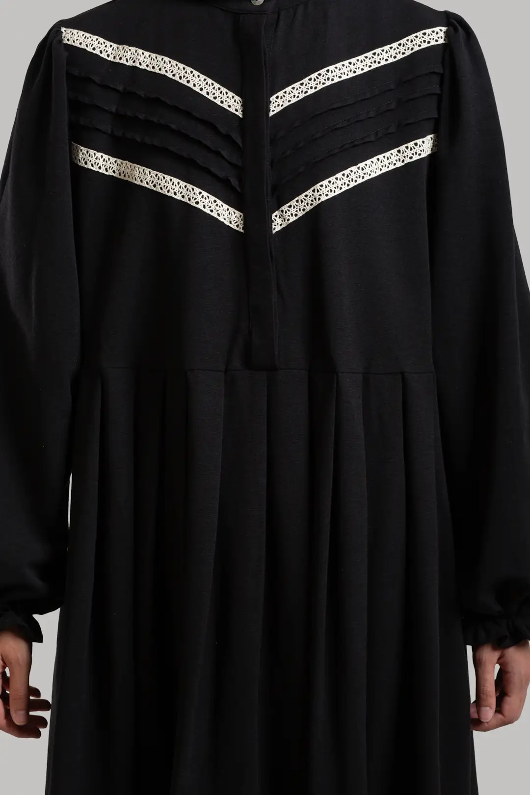 Lace Detail Linen Dress Black 5