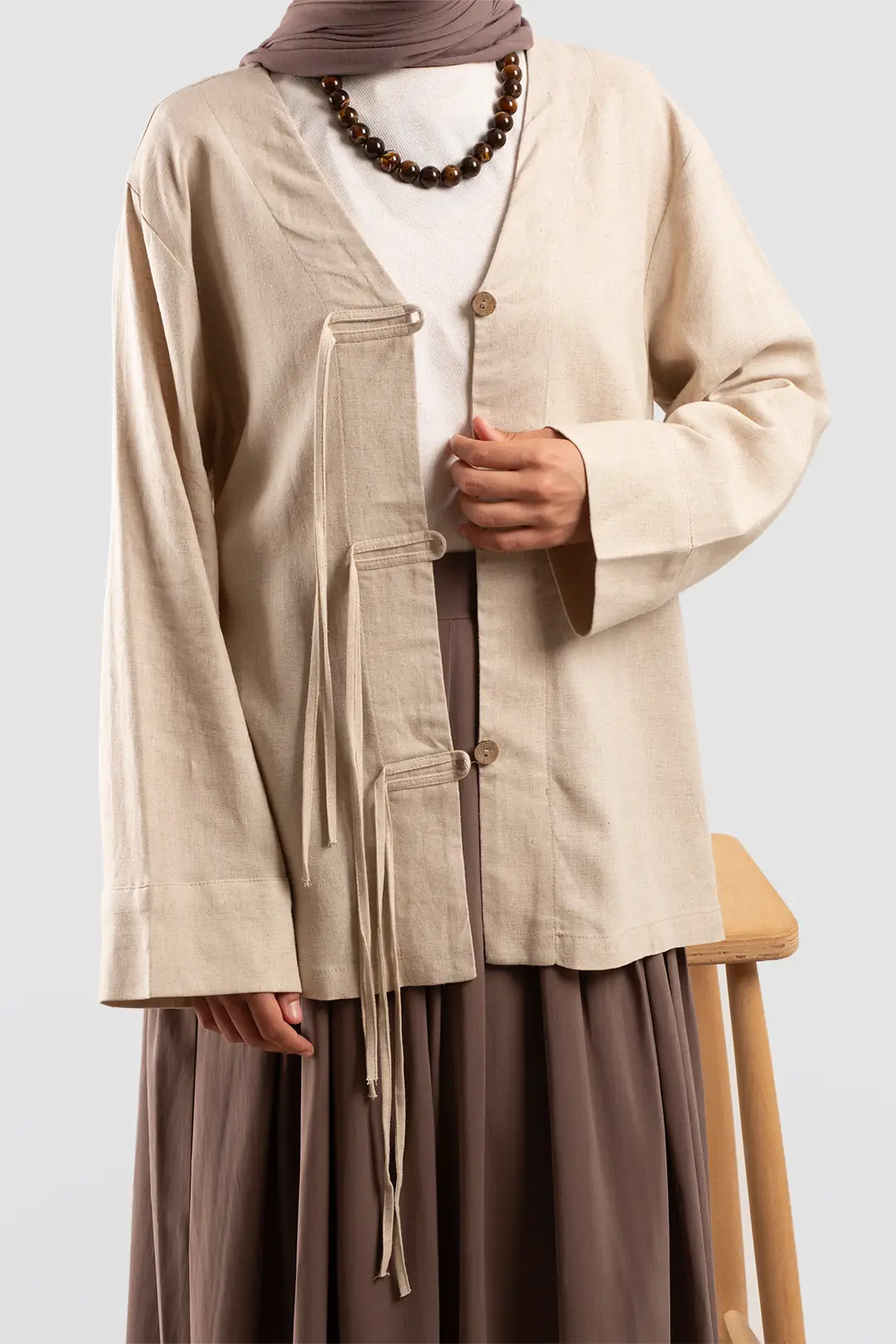 Birit Detaylı Kimono Ceket Taş 4