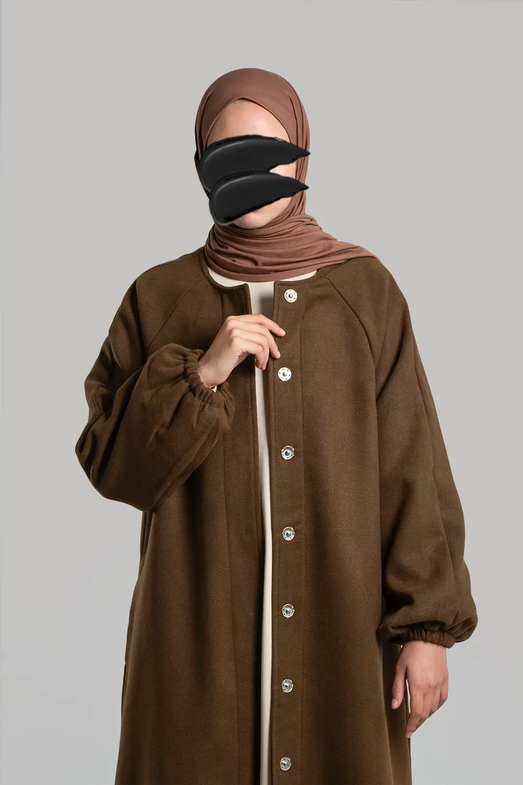 Flared Cashmere Full Length Hijab Coat Brown 7