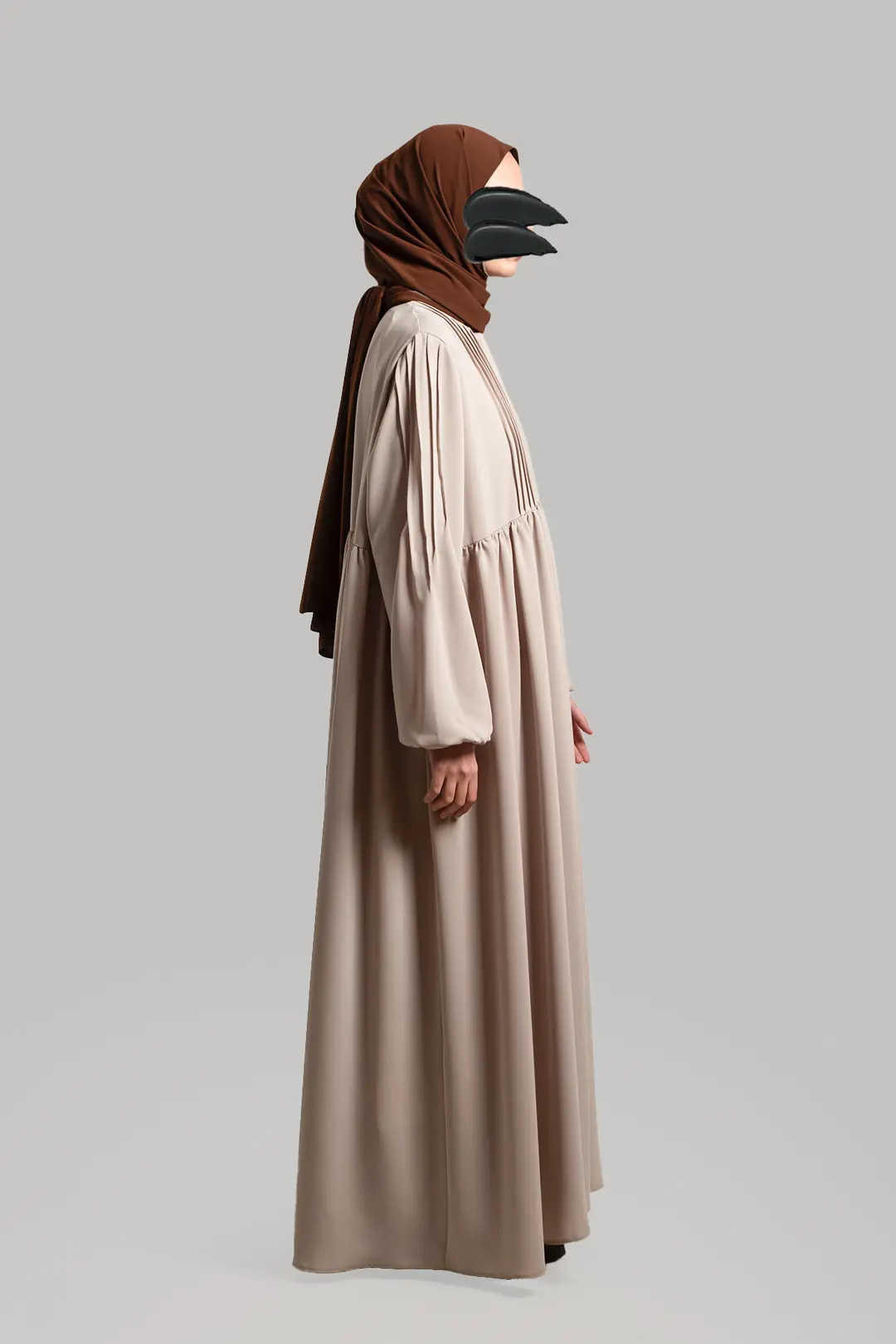Ribbed Detail Zippered Abaya Stone 3