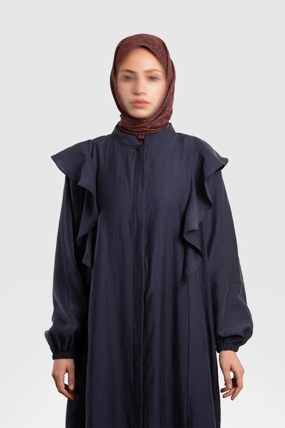 Tencel Abaya with Zipper and Ruffles, Denim Blue 7
