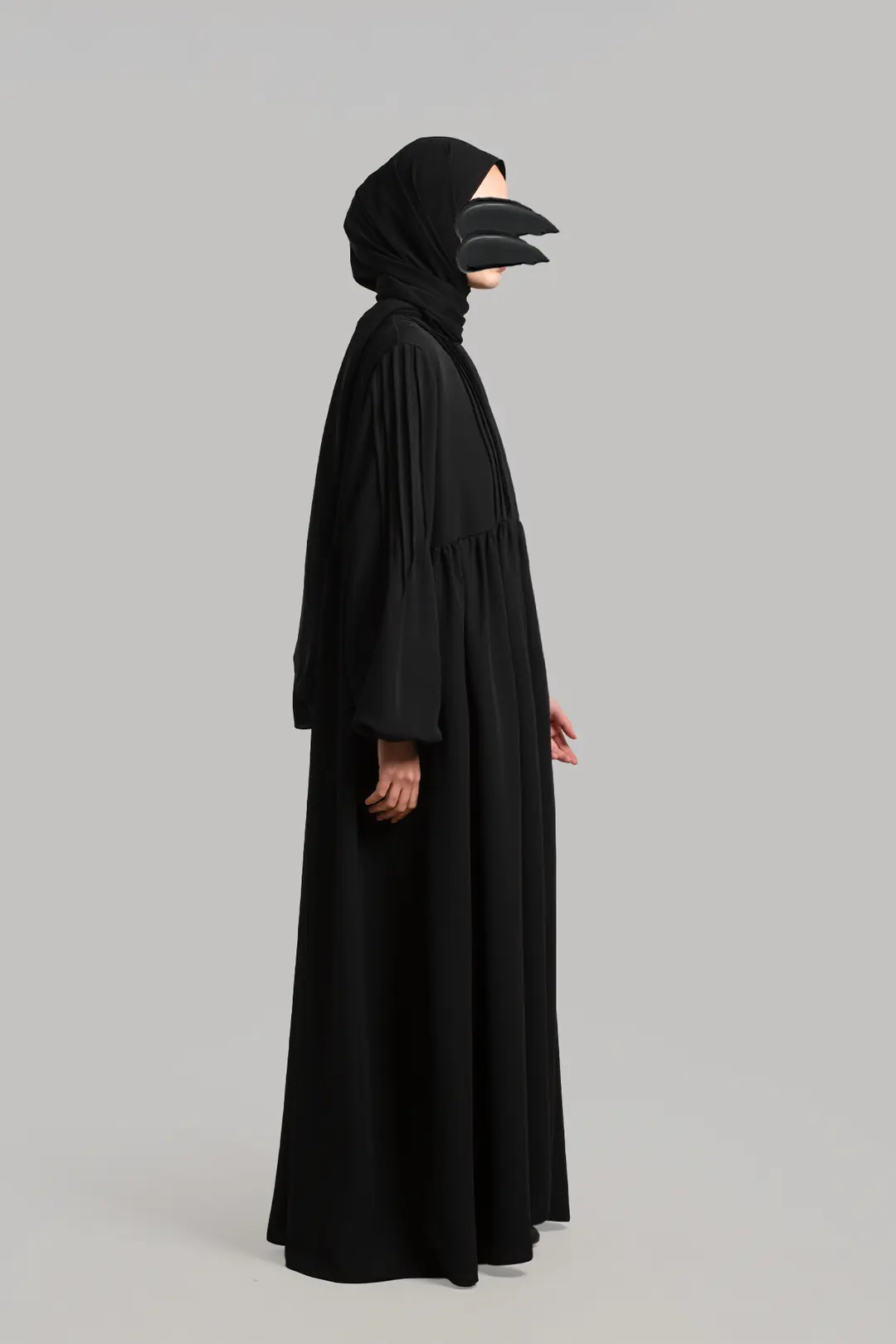 Ribbed Detail Zippered Abaya Black 6