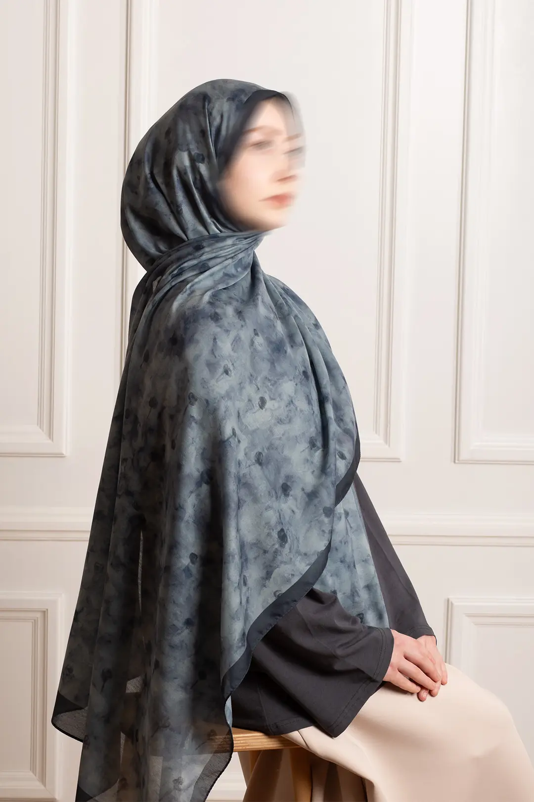 Distant Garden Patterned Soft Shawl Blue 7