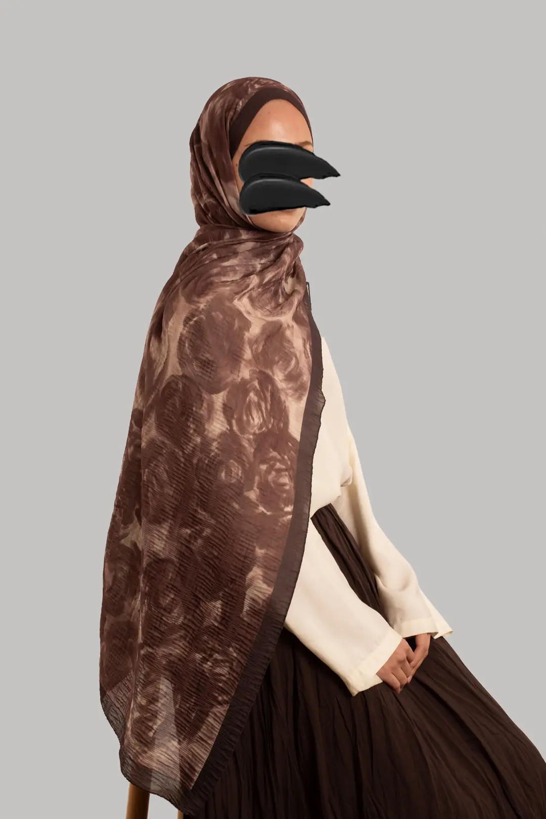 Muslin Ethereal Patterned Muslin Scarf, Coffee 5