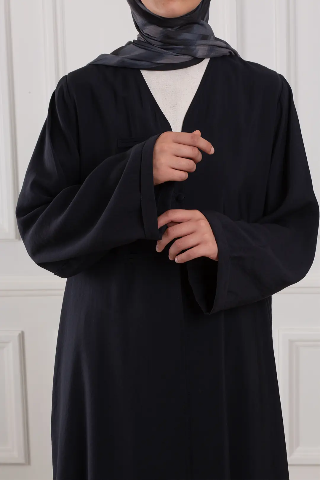 Birit Detaylı Modal Abaya Lacivert