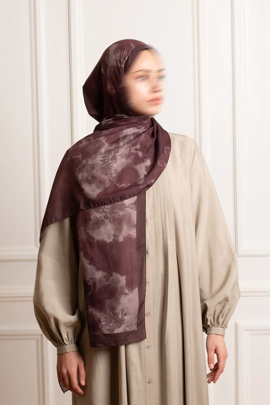 Puslu Bahçe Desenli Soft Şal Bordo 2